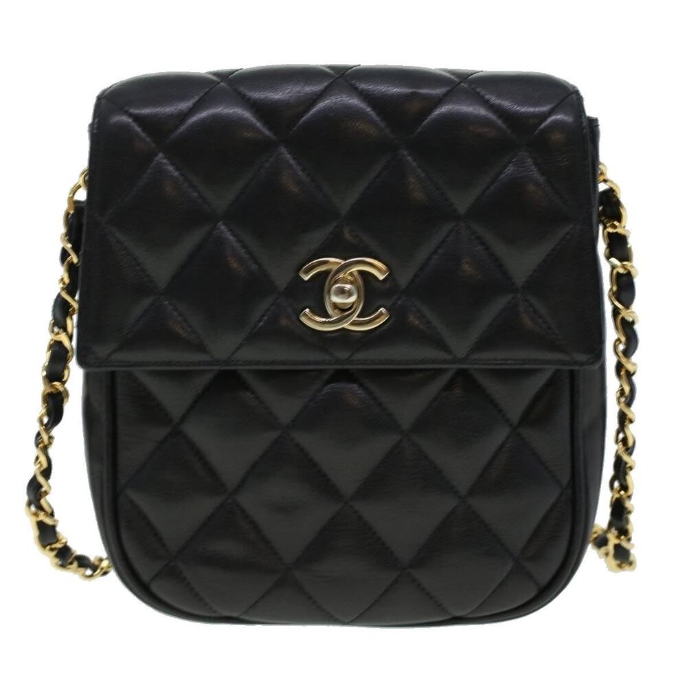 Chanel Matelasse Lambskin Turn Lock Chain Shoulder Bag Black